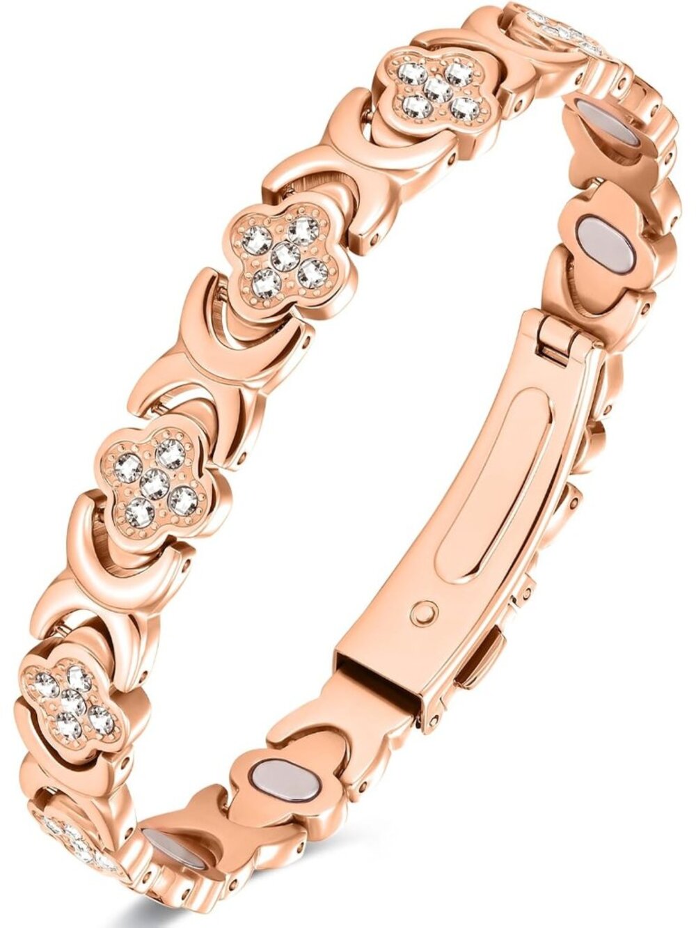 Women's Rose Gold 5X Strength 5,000 Gauss Clasp Copper Magnetic Bracelet Jewelry